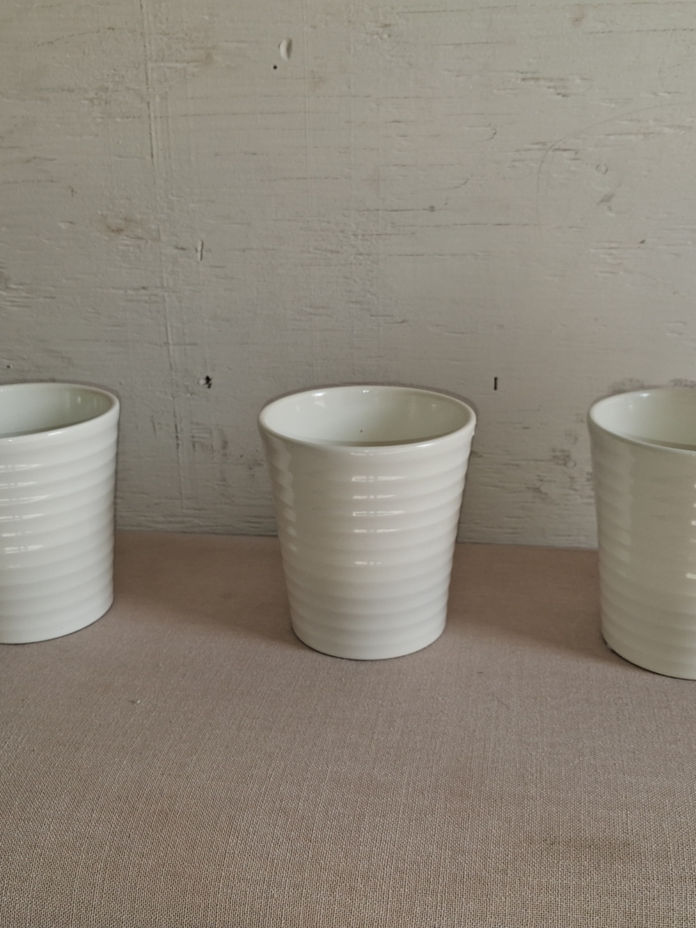 White Ribbed Ceramic Tumbler - Set of 3